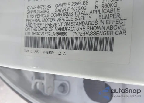 2020 Honda Accord Sport from USA, damaged, VIN 1HGCV1F32LA150889